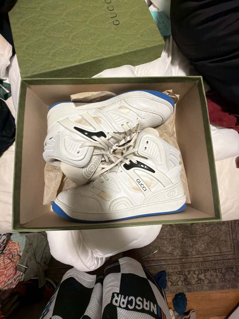 Gucci Basket High Top Sneakers White and Blue